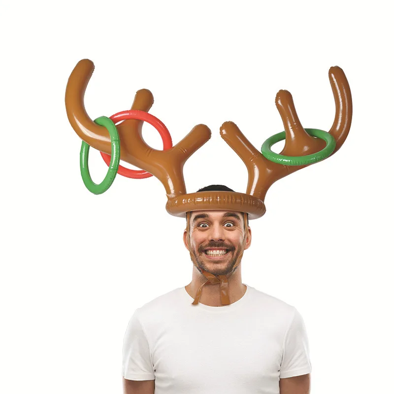 1 Set Christmas Funny Reindeer Inflatable Antler Head Ring Children Toy Family Game Elk Head Ring Christmas Antler Hat Gifts Toy