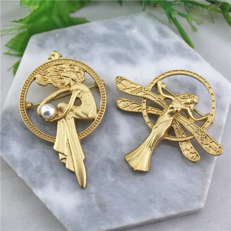 Vintage baroque style brooch ins trend personality creative angel wings matte gold clothes pin | Украшения и аксессуары