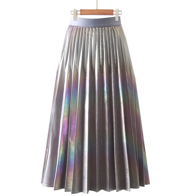 Юбка плиссированная с высокой талией блестящая металлическими блестками для