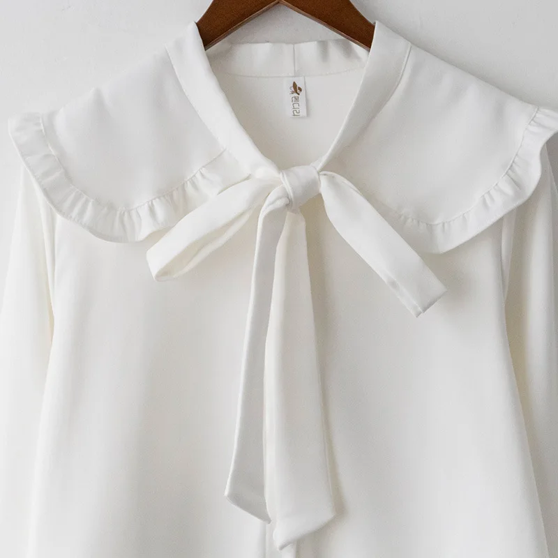 

Solid Shirt Loose Single-breasted White Red Shirts Ladies Tops Autumn Women Blouses Chiffon Office Sweet Top Shirt Blusas Mujer