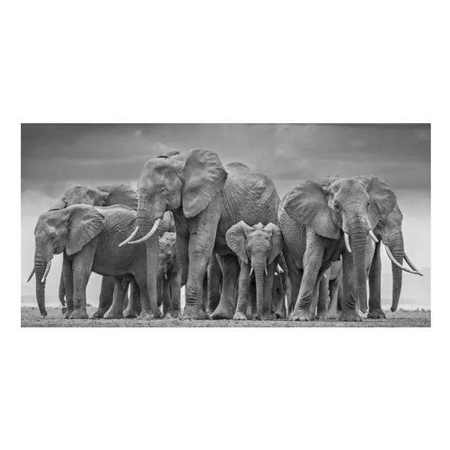 

Modern Black African Elephant Herd Posters and Prints Wall Art Canvas Painting Animals Pictures for Living Room Cuadros Decor