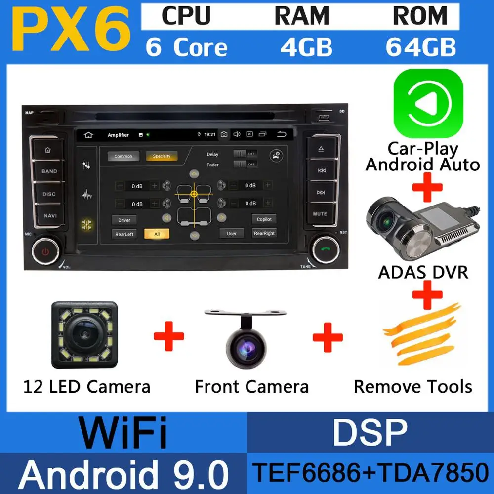 5 USB порт Android 9,0 Восьмиядерный автомобильный dvd-плеер для Volkswagen VW Touareg 2004-2011 T5 Multivan/Транс порт er 2004-2009 Автомагнитола - Цвет: PX6-Adas-Carplay