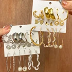 Модные серьги FNIO 2021 в форме капли с большим жемчугом, модные золотые геометрические серьги-кольца, набор серег, ювелирные изделия