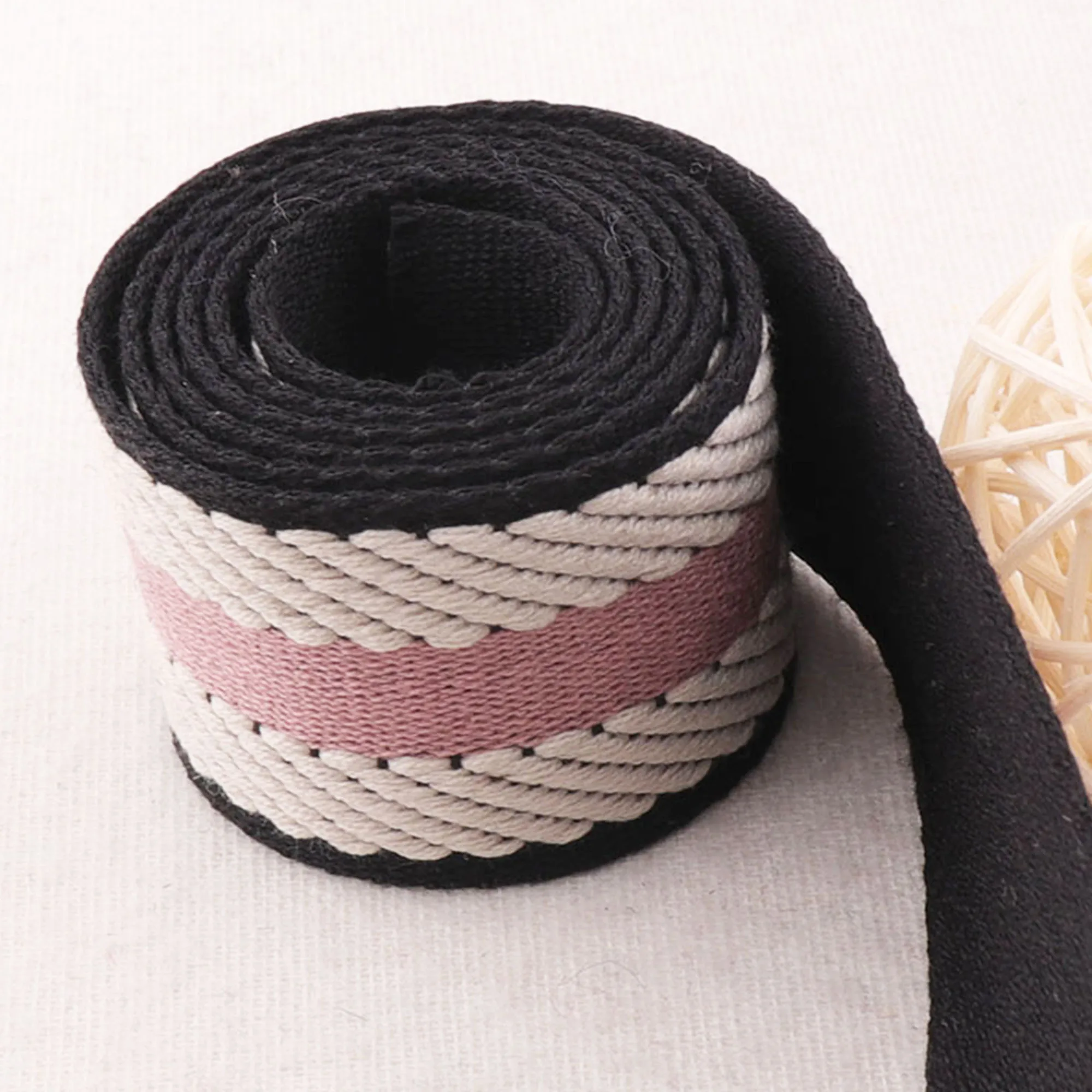 Жаккардовая лента 1/2 дюйма розовая белая полосатая черная саржевая сумка с