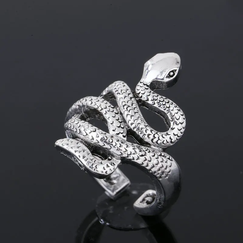 Женское кольцо в стиле ретро регулируемое виде змеи с фианитами|Кольца| |