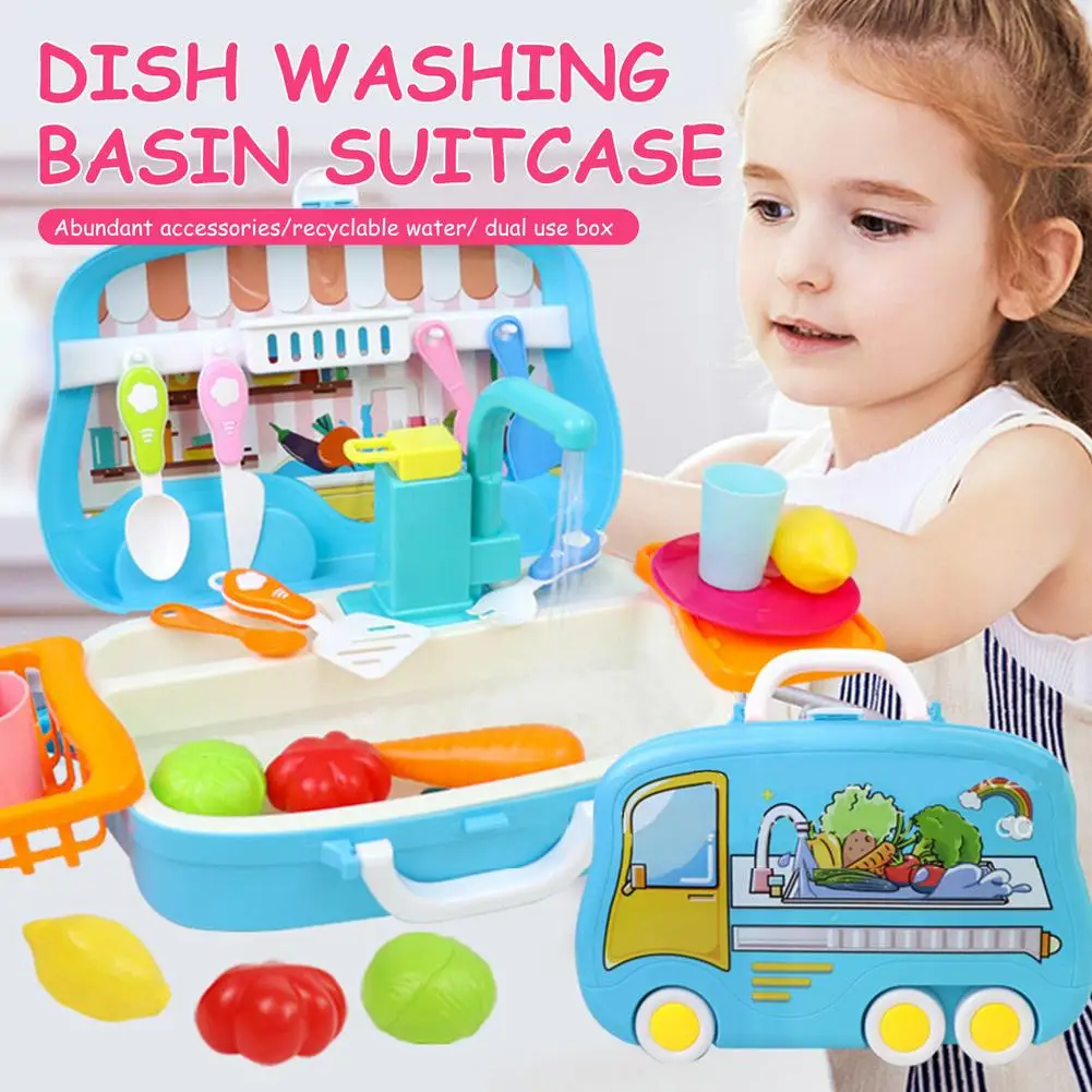 

17pcs Kids Kitchen Toy Simulation Dishwasher Sink Play Kitchen Food Dish Rack Utensil Pretend Play Kitchen Role Playing Toy Girl