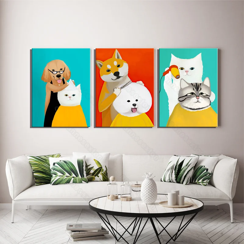 

Animals Canvas Painting Poster and Print Bears Cats Dogs Driving Cars Cutting Furs for Home Rooms Nursery Rooms Wall Decoration
