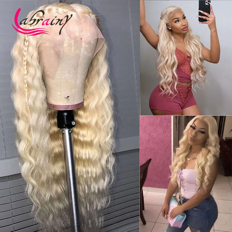 HD transparent Lace Frontal Wigs 613 Blonde Glueless Body Wave Pre Plucked 13x6 Front Human Hair Natural Hairline | Шиньоны и парики