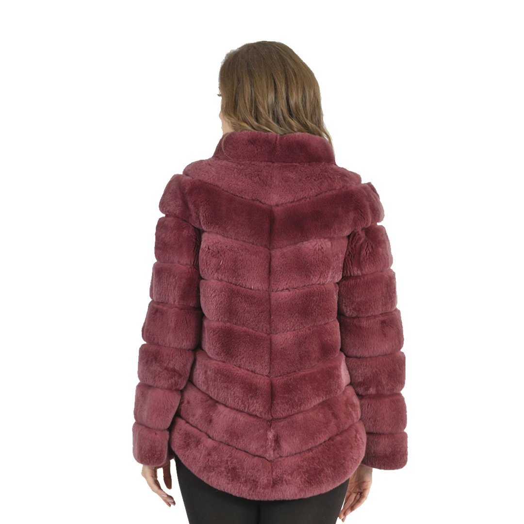 

Four Seasons Women 'S Burgundy Color Orylag Rex Rabbit Fur Elegant Jacket Pamper Luxury Clothing Custom Design Stylish 1020 Modaqueen