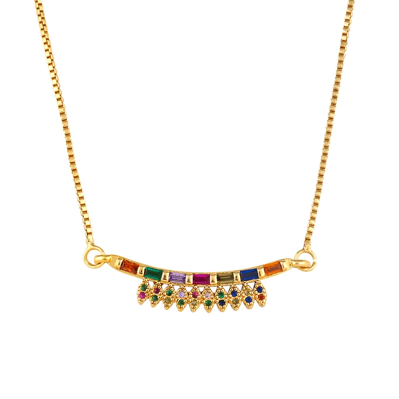 Радуга Начальная Подвеска Ожерелье s микро проложить красочные циркония Длинная