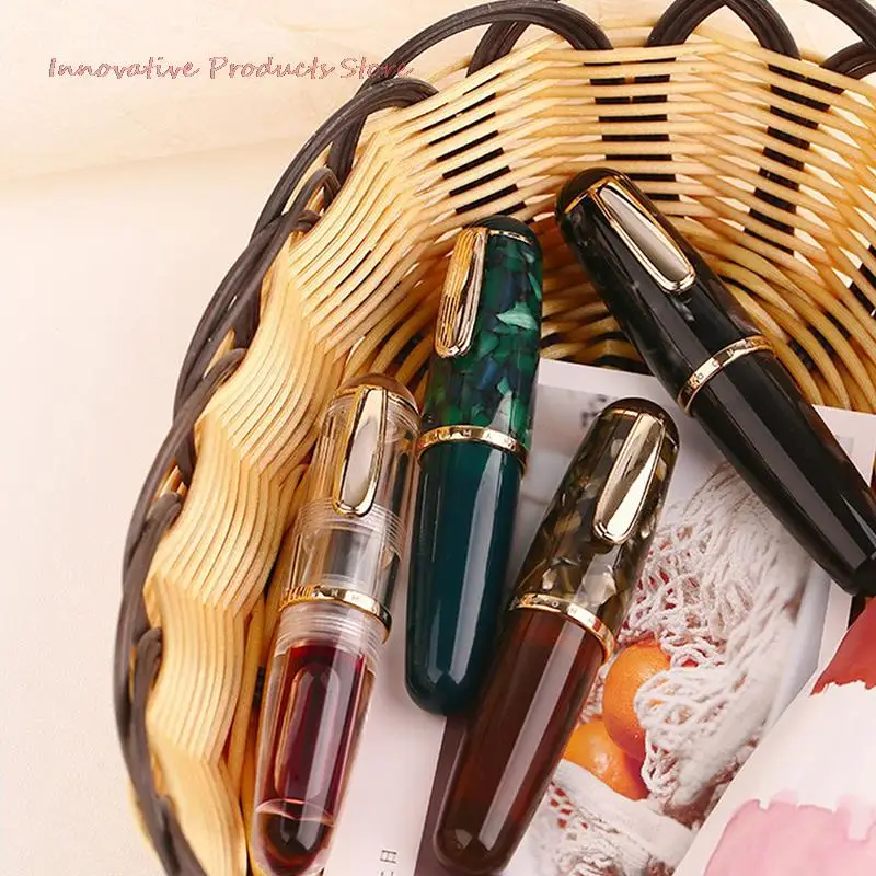 

Mini Eyedropper Fountain Pen Resin Short Pocket Pen Transparent Portable Ink Pen Iridium EF/F Nib Gift Pen with Box
