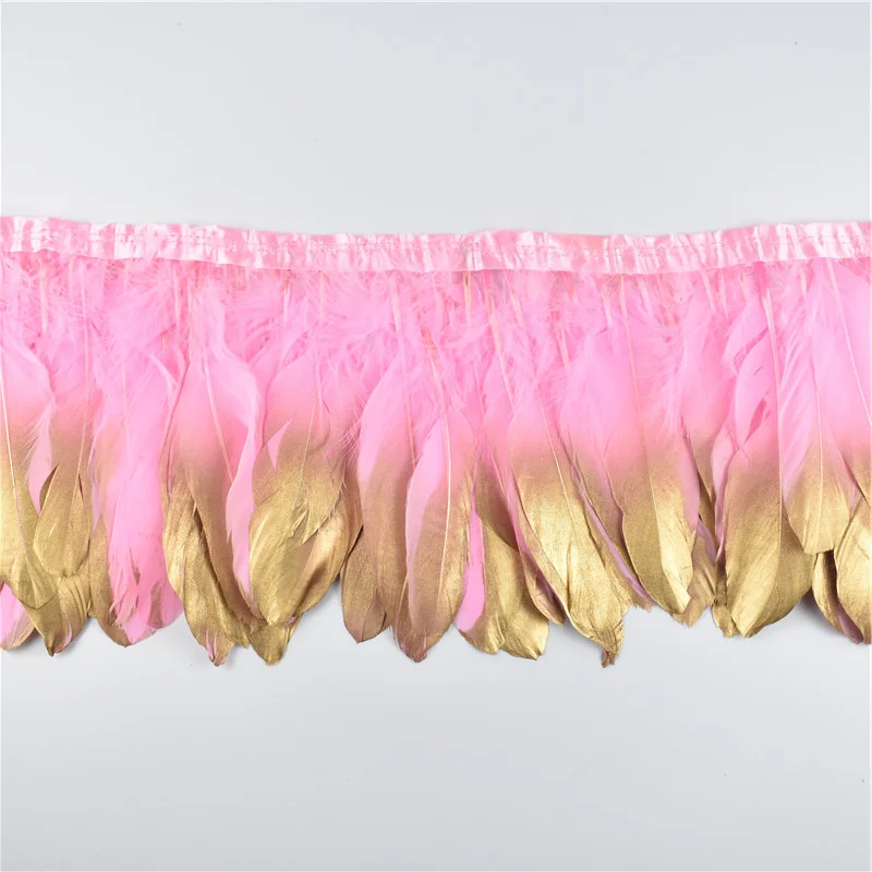

2Yards/Lot Gold Dipped Black Goose Feathers Trims Feather Trim Fringe 6-8" 15-20cm Carnival Clothingnatural Feathers for Crafts
