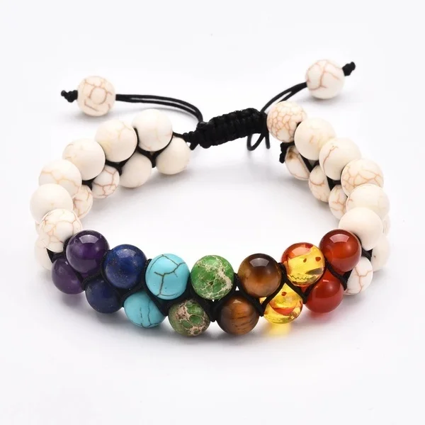 

Hand Made 7 Chakra Beads Lava Rock Bracelet 8mm Double Layer Row Unisex Yoga Stone Energy Healing Stone Bracelets Women Gift
