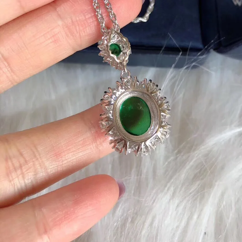 Женское Ожерелье с изумрудами Большие Овальные Подвески из 100% настоящего