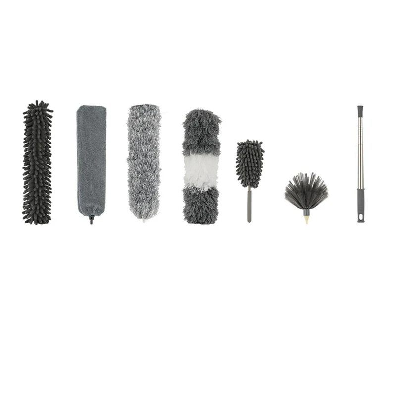 

Microfiber Duster,7 PCS Feather Duster Cleaning Kit With 100 Inches Extension Pole,Reusable Bendable Cobweb Dusters