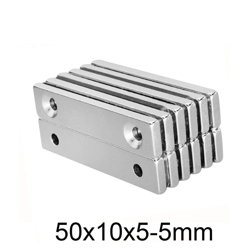 2 ~ 30 шт. 50x10x5-5 большие прочные для простыней редкоземельный магнит отверстия 5 мм