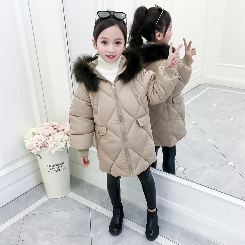 

Children Girls Cotton New Winter Long Style Thick Down Jacket Girls Padded Jacket