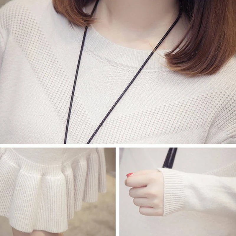 

2020 autumn and winter Europe and the United States new ruffle loose sweater casual long sleeve ladies plus size knitted dress