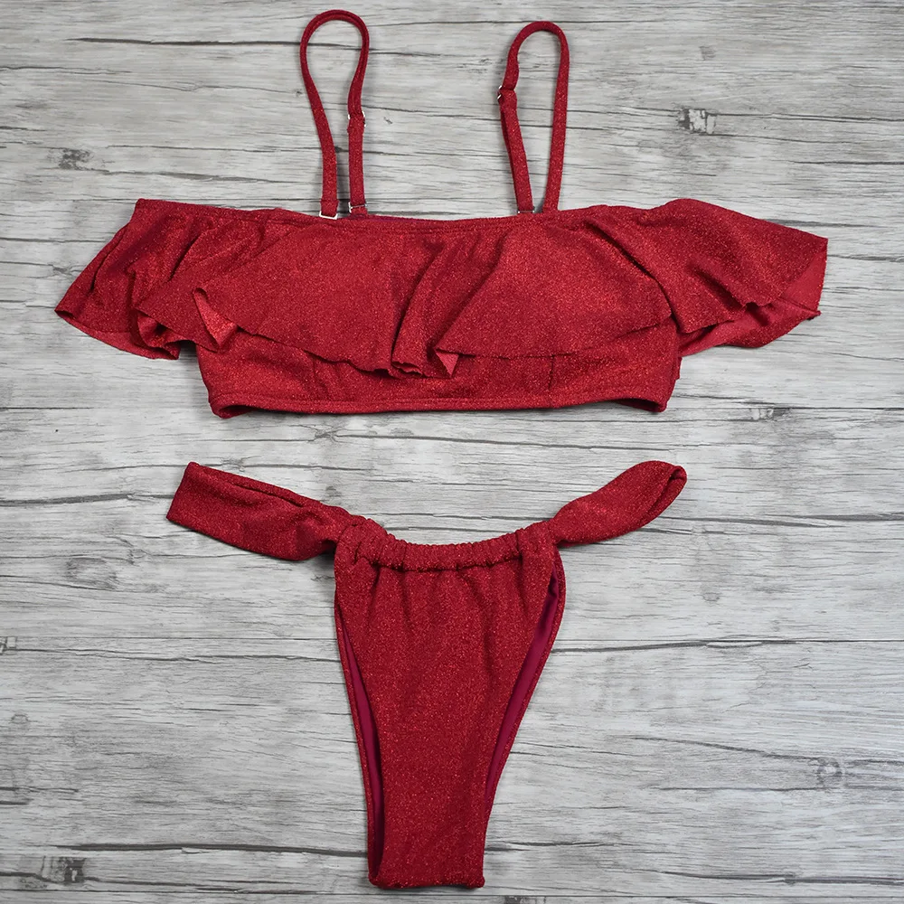 

2020 New Style Hot Selling red Sexy WOMEN'S Swimsuit Wavy Edge bikini set