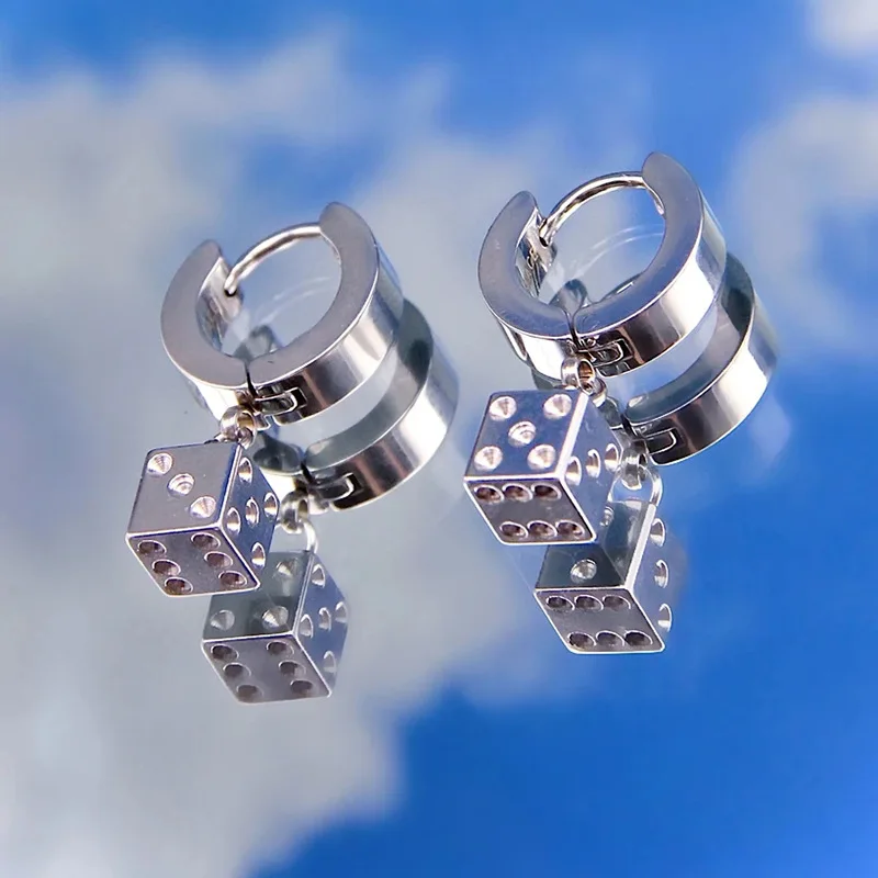 INS Hot Unisex Dice Mini Dangle Earrings For Women Stainless Steel Rock Street Style Game Drop Jewelry Earings Bijoux | Украшения и