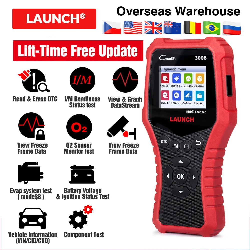 LAUNCH Creader CR3008 Авто OBD2 EOBD считыватель кода сканер CR 3008 для двигателя многоязычный PK KW850 диагностический инструмент
