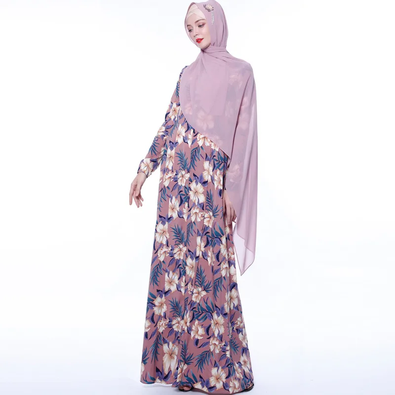 Abayas женская мусульманская одежда с цветочным принтом модные бандажные платья Хиджаб Макси мусульманское платье Бангладеш Кафтан Дубай, Турция Халат
