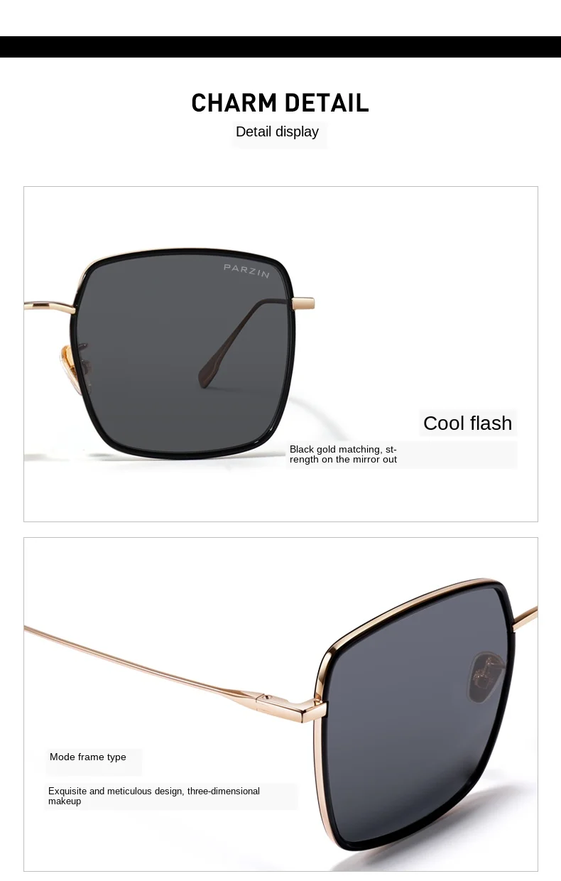 PARZIN New Sunglasses Women Big Metal Frame Sun Glasses For Women Fashion Colorful Ladies Shades Eyewear 8280