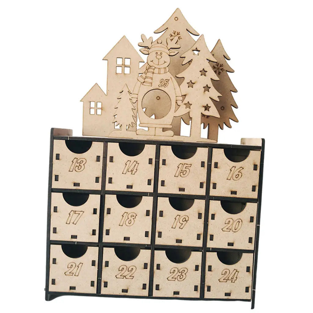

Traditional Christmas Wooden Advent Calendar Reusable 12 Drawers Count Down Calendar for Holiday Gifts