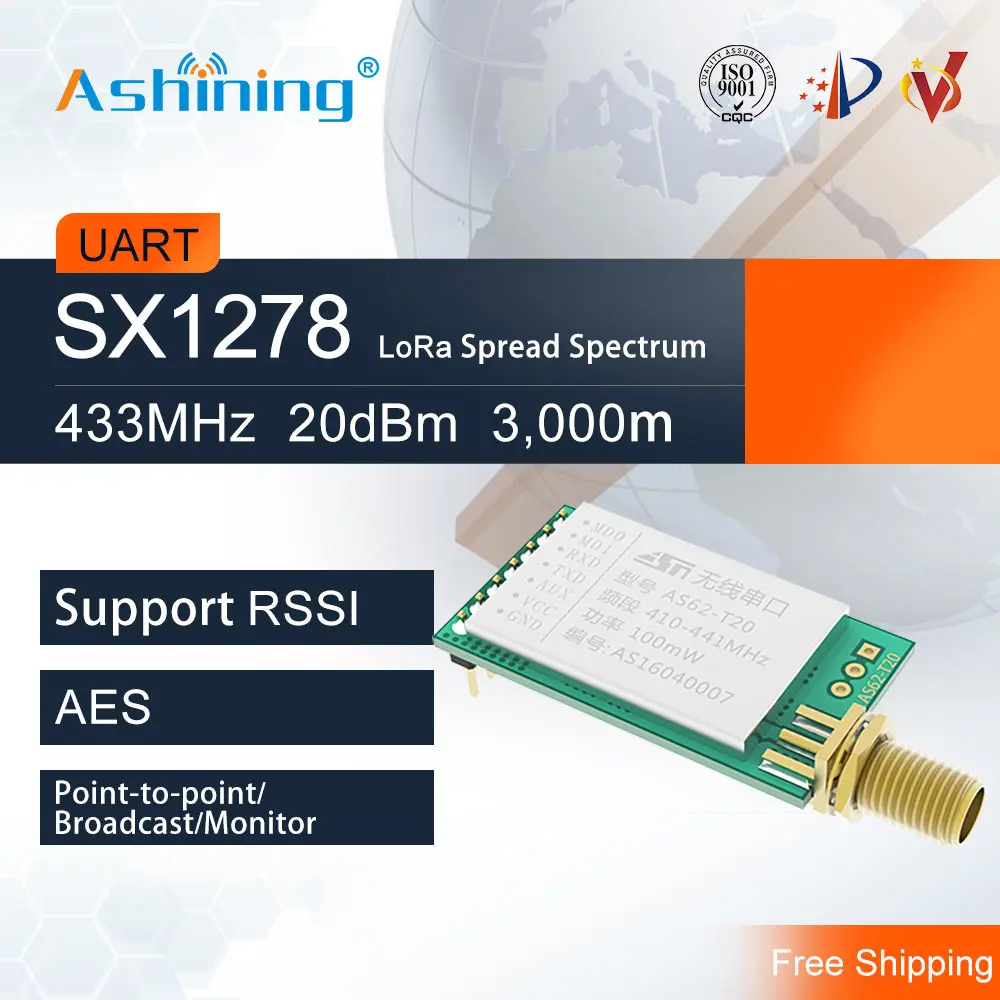 10pcs 433mhz 100mW LoRa Sx1278 AS62-T20 Wireless Long Range Transmitter Receiver RF Module FEC