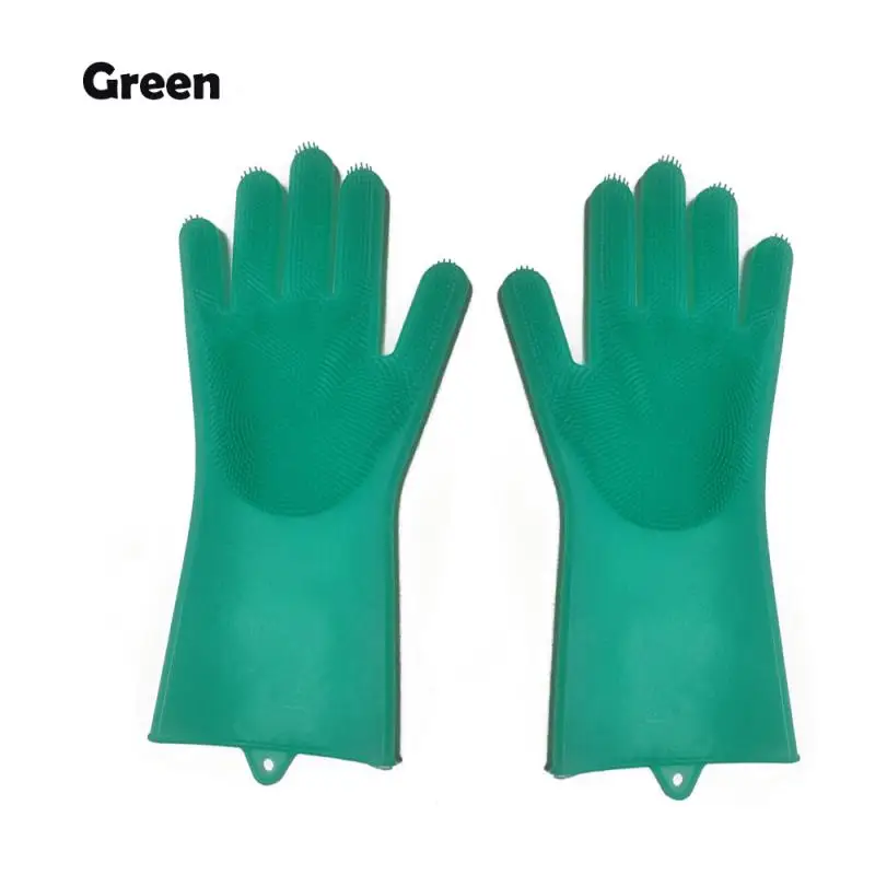 green 1 пара перчатки для мытья посуды кухонные силиконовые перчатки для чистки Волшебные силиконовые перчатки для мытья посуды щетка для домашнего хозяйства перчатки - Цвет: green