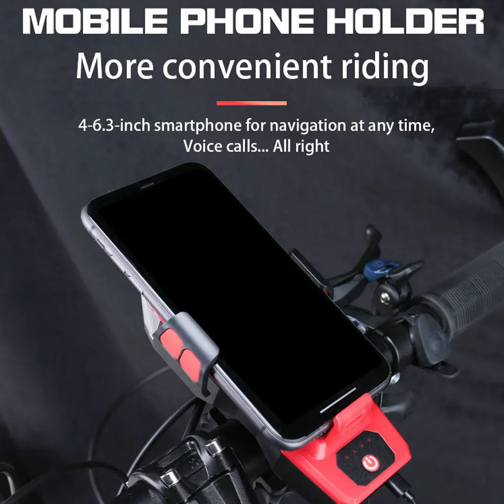 

4 in 1 Bicycle Headlight Rechargeable USB Bicycle LED Light with Phone Holder Bicycle Bell and Mobile Power