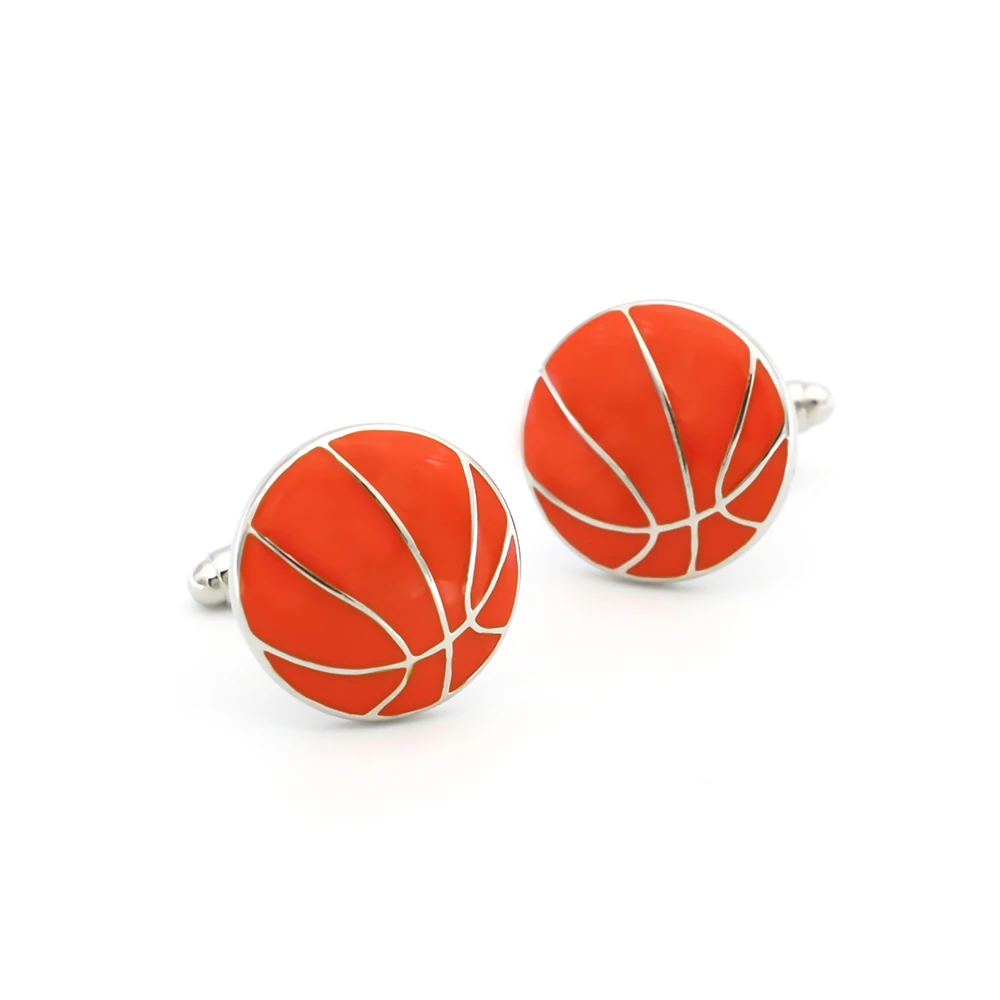 

Запонки для баскетбола для мужчин, спортивные качественные запонки из латуни оранжевого цвета, оптом и в розницу