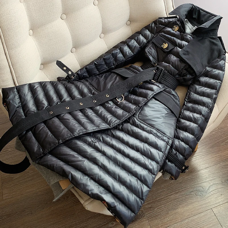 

Новый Зимний ветрозащитный костюм из тысяч пуховиков, разработанный с моделью torque, двубортный длинный пуховик с присборенной талией для же...