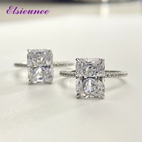 elsieune real 925 sterling silver emerald cut created moissanite diamond wedding rings for women luxury proposal engagement ring