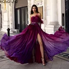 HONGFUYU платья на одно плечо с перьями баской Вечерние Платья С Боковым Разрезом вечерние платья с рюшами шифоновое платье А-силуэта для выпускного вечера