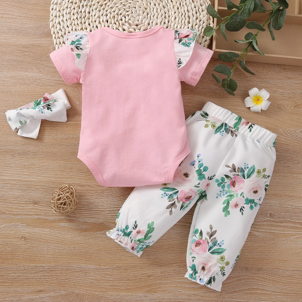 

Pudcoco 2021 Spring 0-12M Baby Girl 3Pcs Set HOME IS Letter Heart Print Ruffled Short Sleeve Bodysuit+Floral Print Pants+Bow