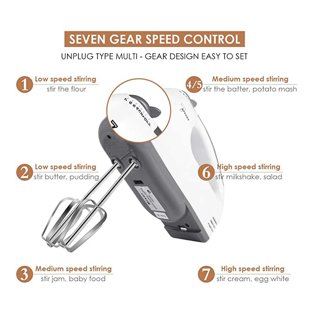 

New Electric Egg Beater Handheld Electric Mixer 7-Speed Egg Whisk Kitchen Egg Tools Baking Accessory Drop Shipping