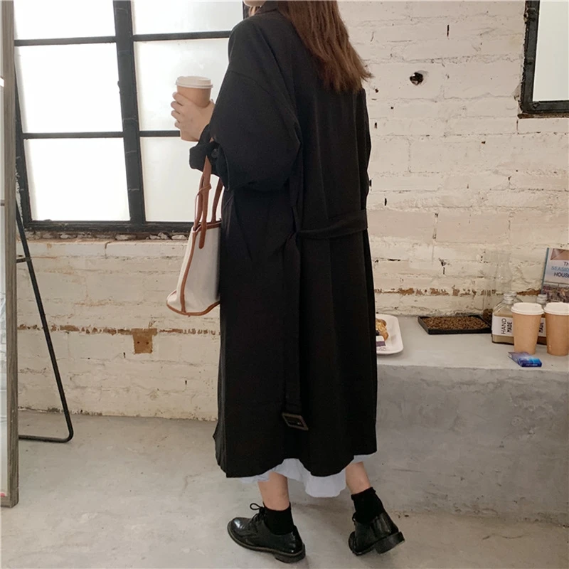 

YOSICIL Women Solid Long Trench Coat Double Breasted Elegant Office Coat With Belt Batwing Sleeve Female Casual Jacket Outerwear