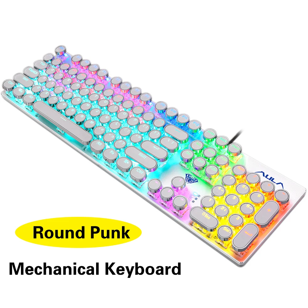 

Game mechanical keyboard white punk keycap 104 KEYS computer keyboard laptop keyboard Russian English Hebrew Spanish Arabic