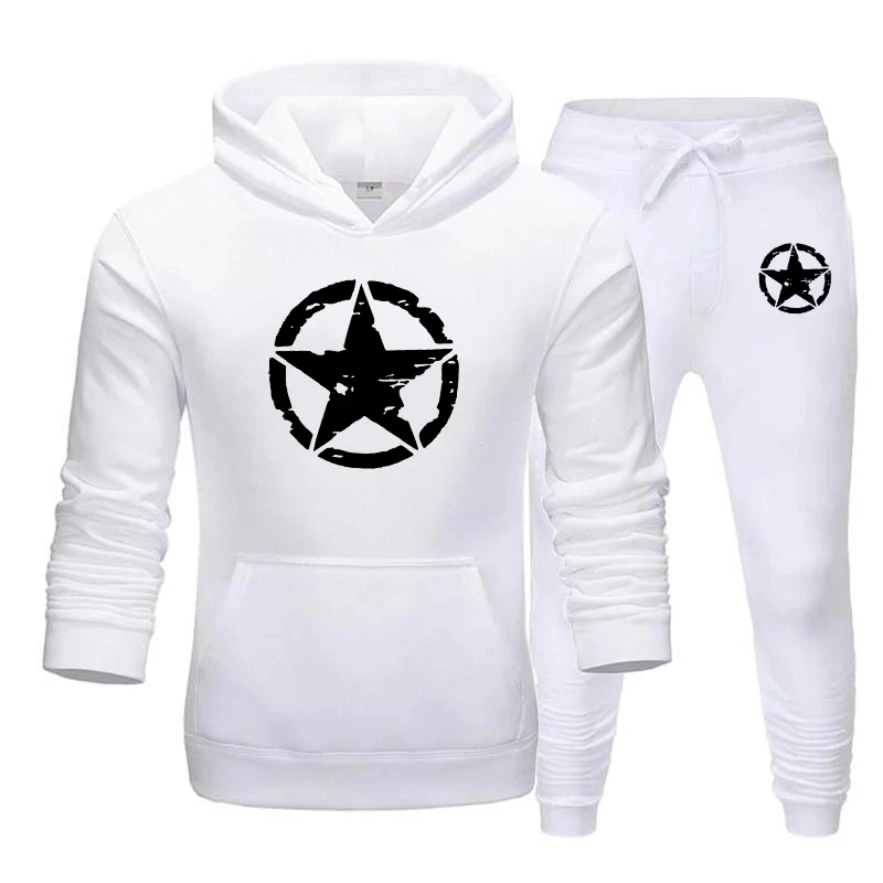 

Tracksuit Men Fashion Hoodies Men Suits Solid Sets Men Sweatshirts+Sweatpants Spring Autumn Fleece Hooded Pullover 2 Pieces Set