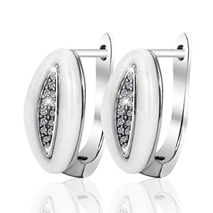 White Новые серьги-гвоздики из керамики, роскошные u-образные серьги из нержавеющей стали, CZ Циркон, узор в виде листьев, изысканные элегантные ювелирные изделия, подарок для женщин и девушек - Окраска металла: White