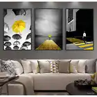 Настенные плакаты с изображением Человека, прогулок, желтый зонтик, печать на холсте, европейская улица, картина для гостиной, спальни, домашний декор, произведение искусства