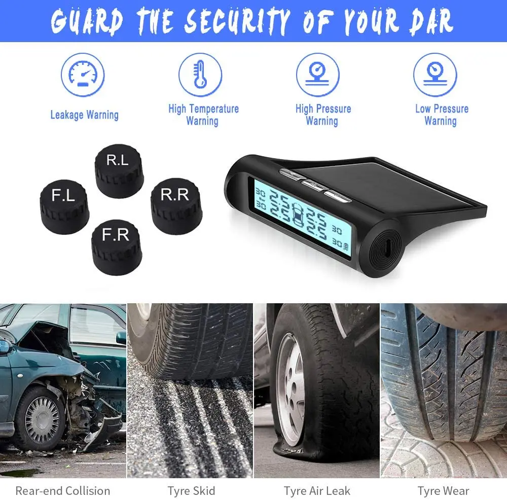 Умная Автомобильная TPMS система контроля давления в шинах Солнечная энергия