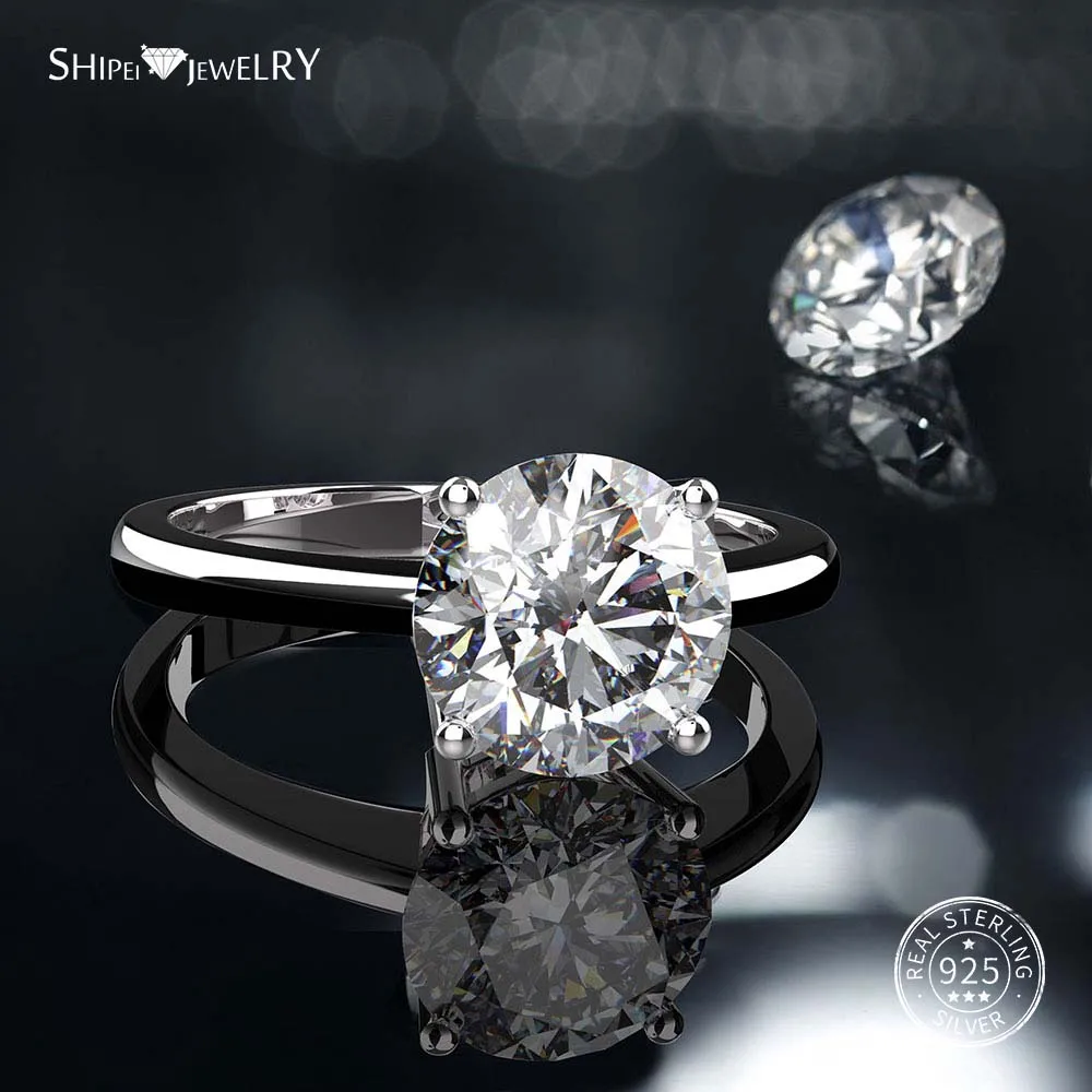 Shipei, 925 пробы, серебряное кольцо, хорошее ювелирное изделие, 2ct, Белый сапфир, обручальное кольцо для женщин, мужчин, Подарок на годовщину - Цвет камня: Прозрачный