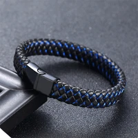european and american fashion simple style handmade microfiber leather bracelet 316l stainless steel mens bracelet jewelry