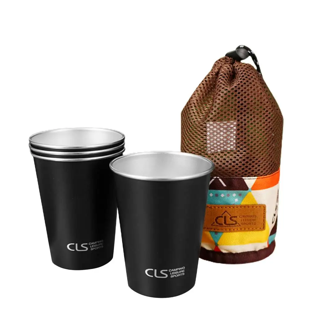 

4pcsset 350ml Stainless Steel Coffee Cup Portable Coffee Wine Cup Outdoor Camping Travel Mug Cup Set With