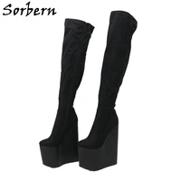 sorbern 26cm wedge high heel boots thick platform shoes mid thigh high long boot unisex custom slim or wide fit calf shoes