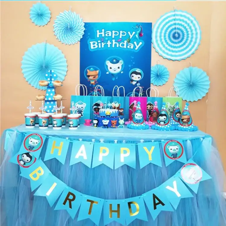 Вечерние поставки Octonauts тема украсить тарелки и чашки флаг бумага вечерние набор