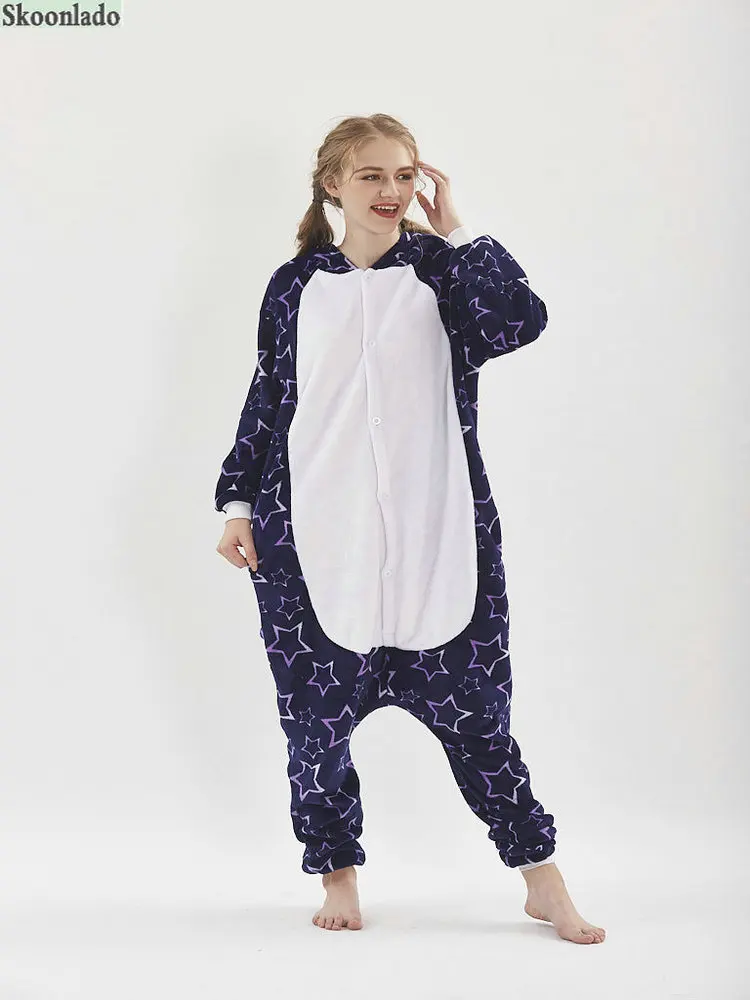 Newest Women Winter Adult Cosplay Good Quality Jumpsuit Pajamas Home Sleeping Clothes Hooded Button Conjoined All-In-One Female