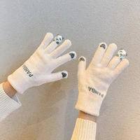woman winter gloves with cute little panda design add velvet keep warm windbreak cold proof studen cycling skiing gloves c127